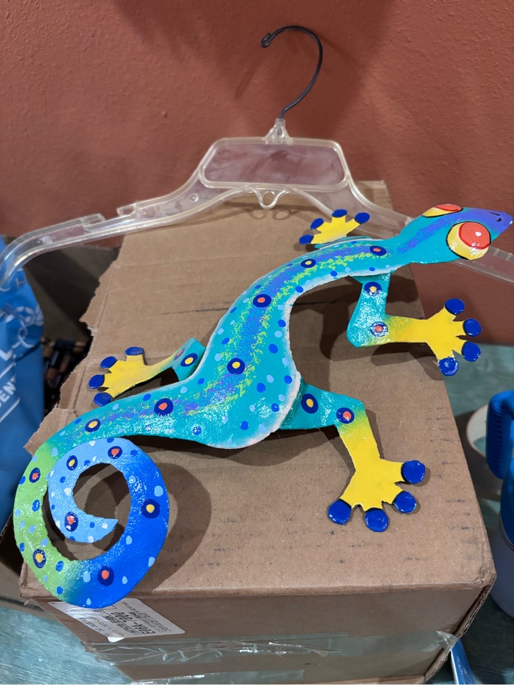 Colorful Blue & Yellow Metal Gecko Wall Decor